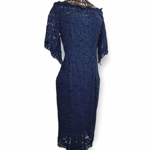 Women's Dress Small Midi Tags NWT Blue Lace Stretch Grace Karin Bell Sleeve